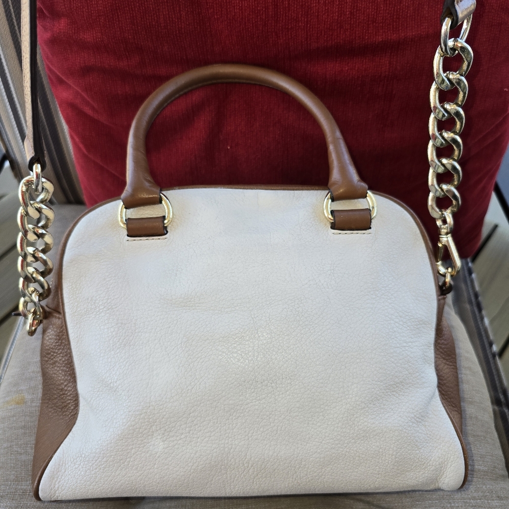 Michael Kors Knox Tassel Cream, Brown, & Gold Hardware & Crossbody Strap 11x9x5 - Picture 8 of 13